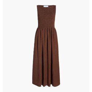 NWT Hill House Cosima Nap in Chocolate Brown Tonal Stripe Smocked Maxi Dress XL